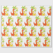 Rood Geel Dinosaurus Inpakpapier voor Geschenken (Vlak)