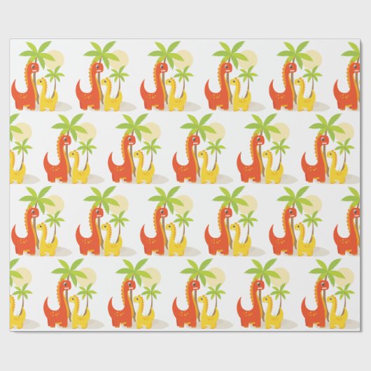 Rood Geel Dinosaurus Inpakpapier voor Geschenken (Vlak)