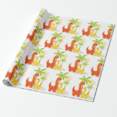 Rood Geel Dinosaurus Inpakpapier voor Geschenken (Uitgerold)