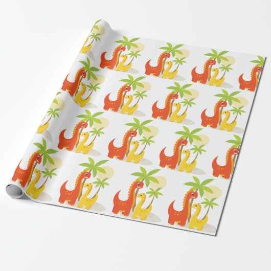 Rood Geel Dinosaurus Inpakpapier voor Geschenken (Uitgerold)