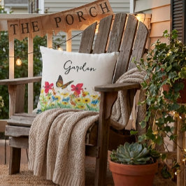 Rood Geel en Blauw Bloemen met Vlinder Buitenkussen