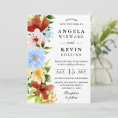 Rood Geel en Blauw Boho Bloemen Bruiloft Kaart (Staand voorkant)