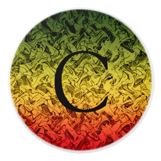 Rood geel en groen Abstract rookontwerp Keramische Knop (Voorkant)