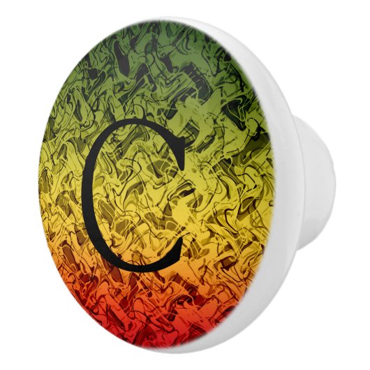 Rood geel en groen Abstract rookontwerp Keramische Knop (Rechts)