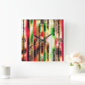 Rood geel en groen gestreept gesneden papier vierkante klok (Huis)