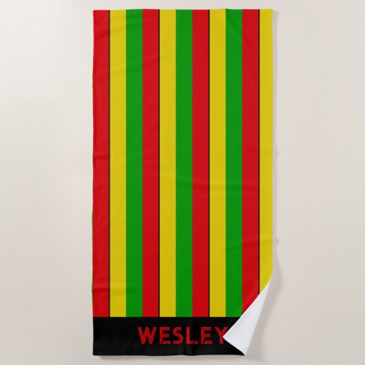 Rood Geel en Groen Rasta Gestreept Strandlaken (Voorkant)