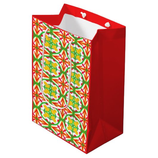 Rood, geel en limoengroen medium cadeauzakje (Voorkant Gekanteld)