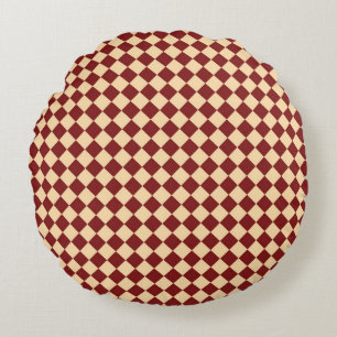 Rood Geel Geruit Diamant Patroon Rond Kussen