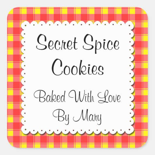 Rood geel geruite Doily Custom Stickers (Voorkant)