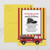 Rood Geel Gestreepte Brandweerwagen Brandweerman V Briefkaart (Voorkant / Achterkant)