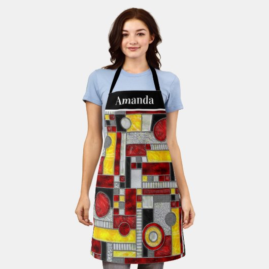 Rood geel Glas in lood Schort (Gedragen)