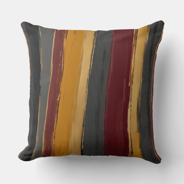 Rood geel goud houtskool en grijze strepen kussen (Voorkant)