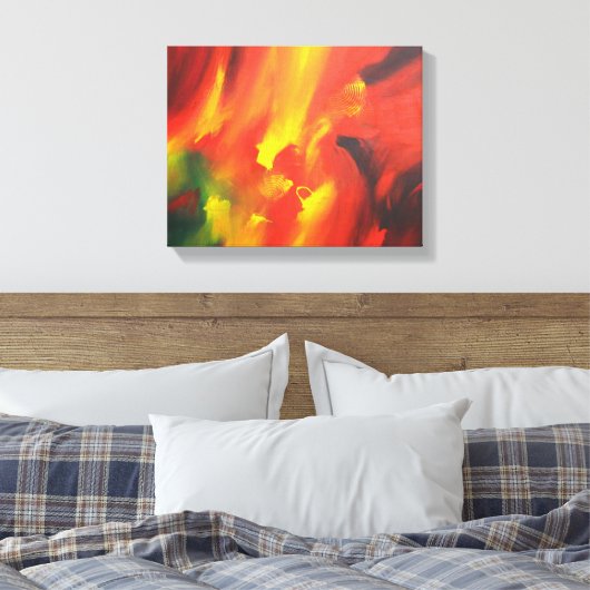 Rood Geel Groen Abstract Expressionisme Schilderen Canvas Afdruk (Insitu (Slaapkamer))