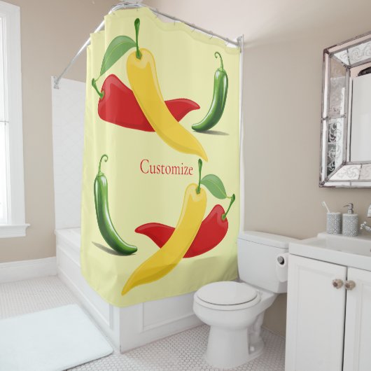 Rood Geel Groen Chili Peppers Thunder_Cove Douchegordijn (In situ)