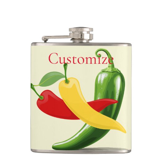 Rood Geel Groen Chili Peppers Thunder_Cove Heupfles (Voorkant)