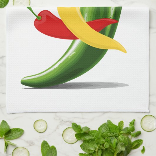 Rood Geel Groen Chili Peppers Thunder_Cove Theedoek (Gevouwen)