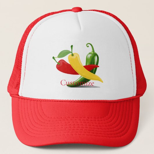 Rood Geel Groen Chili Peppers Thunder_Cove Trucker Pet (Voorkant)
