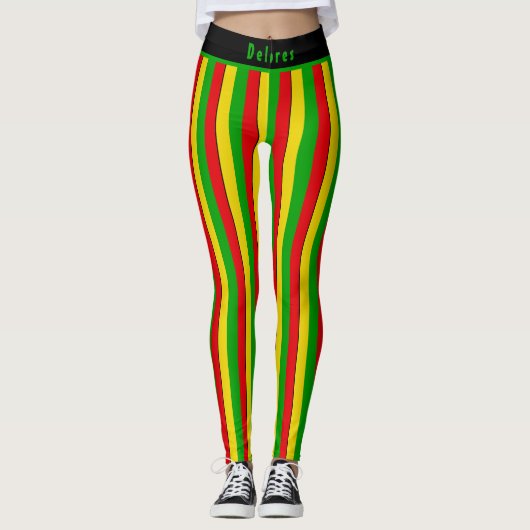 Rood Geel Groen Rasta Gestreepte Leggings (Voorkant)