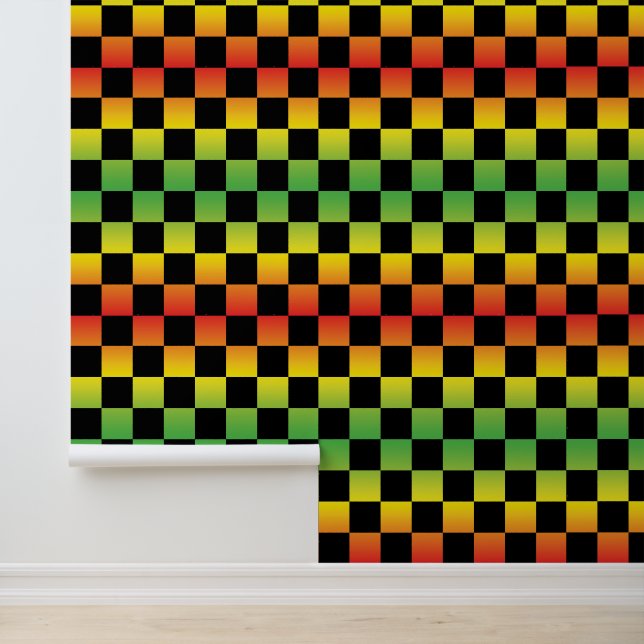 Rood Geel Groen Rasta Ombre Checkerboard Behang (Applicatie)