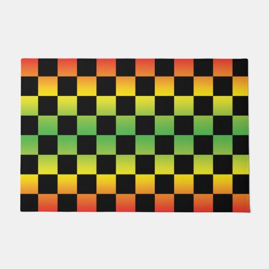 Rood Geel Groen Rasta Ombre Checkerboard Deurmat (Voorkant)