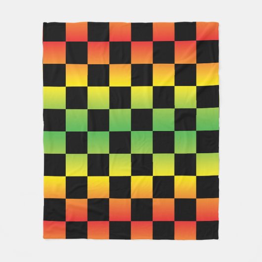 Rood Geel Groen Rasta Ombre Checkerboard Fleece Deken (Voorkant)