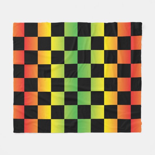 Rood Geel Groen Rasta Ombre Checkerboard Fleece Deken (Voorkant (Horizontaal))