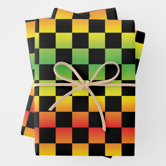 Rood Geel Groen Rasta Ombre Checkerboard Inpakpapier Vel (In situ)