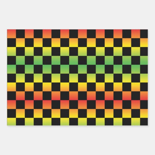Rood Geel Groen Rasta Ombre Checkerboard Inpakpapier Vel (Voorkant)