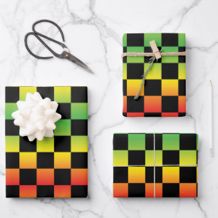 Rood Geel Groen Rasta Ombre Checkerboard Inpakpapier Vel