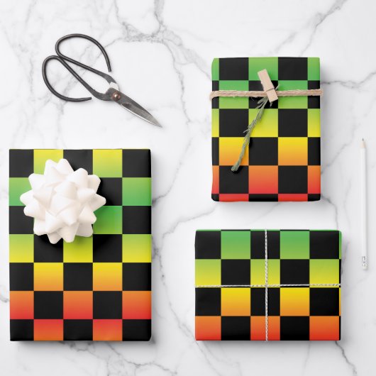 Rood Geel Groen Rasta Ombre Checkerboard Inpakpapier Vel (Voorkant)