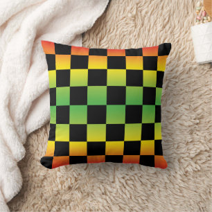 Rood Geel Groen Rasta Ombre Checkerboard Kussen