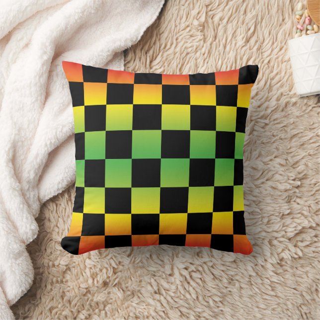 Rood Geel Groen Rasta Ombre Checkerboard Kussen (Deken)