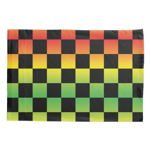 Rood Geel Groen Rasta Ombre Checkerboard Kussensloop (Achterkant)