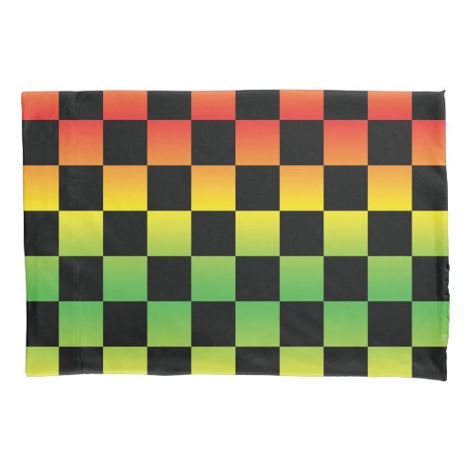 Rood Geel Groen Rasta Ombre Checkerboard Kussensloop (Voorkant)