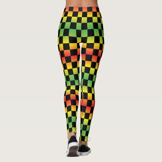 Rood Geel Groen Rasta Ombre Checkerboard Leggings (Achterkant)