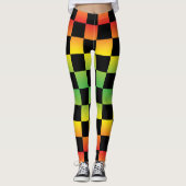 Rood Geel Groen Rasta Ombre Checkerboard Leggings (Voorkant)