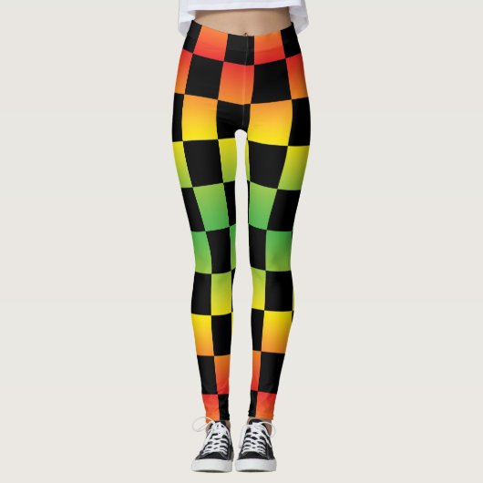 Rood Geel Groen Rasta Ombre Checkerboard Leggings (Voorkant)
