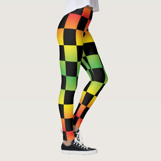 Rood Geel Groen Rasta Ombre Checkerboard Leggings (Rechts)