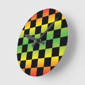 Rood Geel Groen Rasta Ombre Checkerboard Ronde Klok (Hoek)