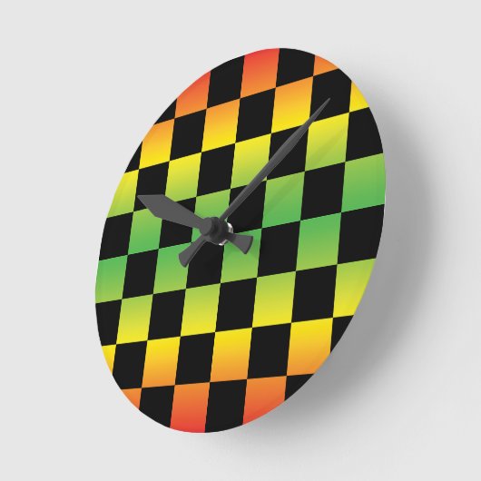Rood Geel Groen Rasta Ombre Checkerboard Ronde Klok (Hoek)