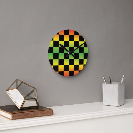 Rood Geel Groen Rasta Ombre Checkerboard Ronde Klok (Kantoor)