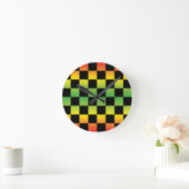 Rood Geel Groen Rasta Ombre Checkerboard Ronde Klok (Huis)