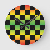 Rood Geel Groen Rasta Ombre Checkerboard Ronde Klok (Voorkant)