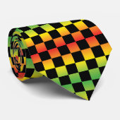 Rood Geel Groen Rasta Ombre Checkerboard Stropdas (Opgerold)