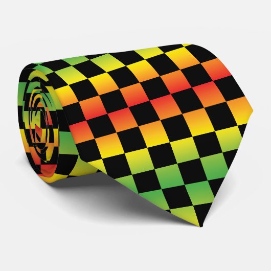 Rood Geel Groen Rasta Ombre Checkerboard Stropdas (Opgerold)