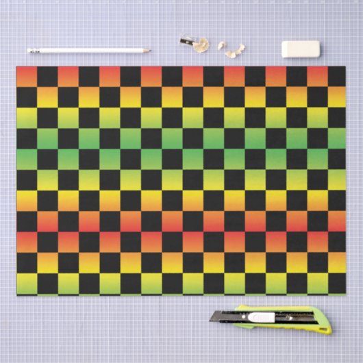 Rood Geel Groen Rasta Ombre Checkerboard Tissuepapier (Craft)
