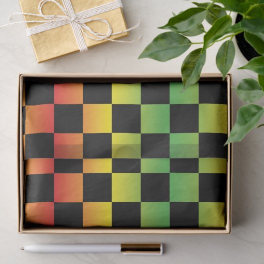 Rood Geel Groen Rasta Ombre Checkerboard Tissuepapier (Geschenk)