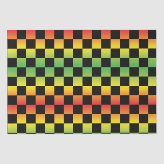 Rood Geel Groen Rasta Ombre Checkerboard Tissuepapier (Voorkant)