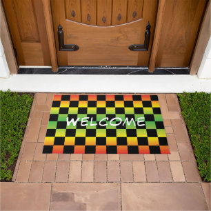 Rood Geel Groen Rasta Ombre Checkerboard Welkom Deurmat