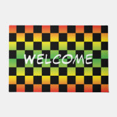 Rood Geel Groen Rasta Ombre Checkerboard Welkom Deurmat (Voorkant)